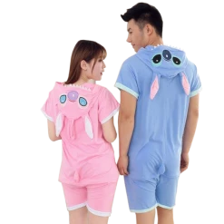 Kigurumi Co Short-sleeved Light Pink/Blue Stitch Onesies