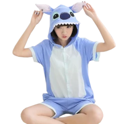 Kigurumi Co Short-sleeved Light Pink/Blue Stitch Onesies